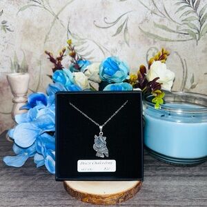 Silver Necklace with Druzy Chalcedony owl Pendant bohemian festival crystal